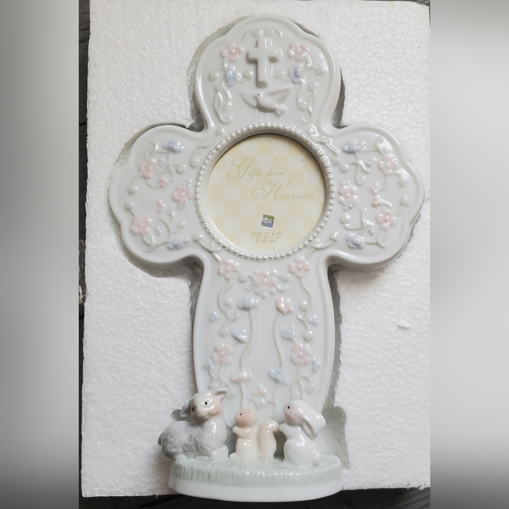 Ceramic Cross Porcelain Photo Frame - White